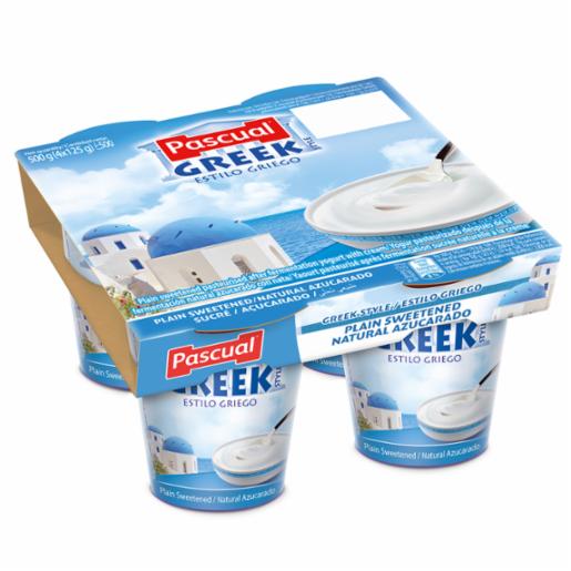 Yogur Pascual Estilo Griego Natural Azucarado 120 g – Bandeja de 6 Packs de 4 Vasitos